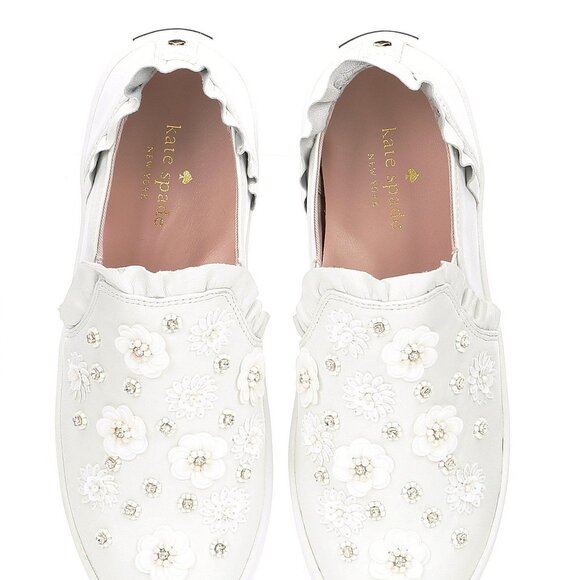 Kate Spade NEW Sneakers Embellished Leather Slip-on  White Women's 9.5 NIB - Picture 4 of 17